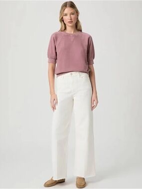 Paige White Anessa Wide Leg Raw Hem Jeans - 27